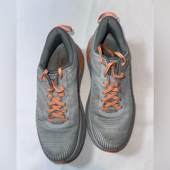 Hoka One One Shoes - Hoka One One Bondi7 Gray Sneakers with Peach Accents